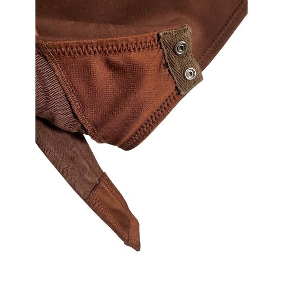 NBD Brown Size Medium Aaliyah Bodysuit Stretch Asymmetrical Sleeve Cutout Nude - Picture 8 of 15